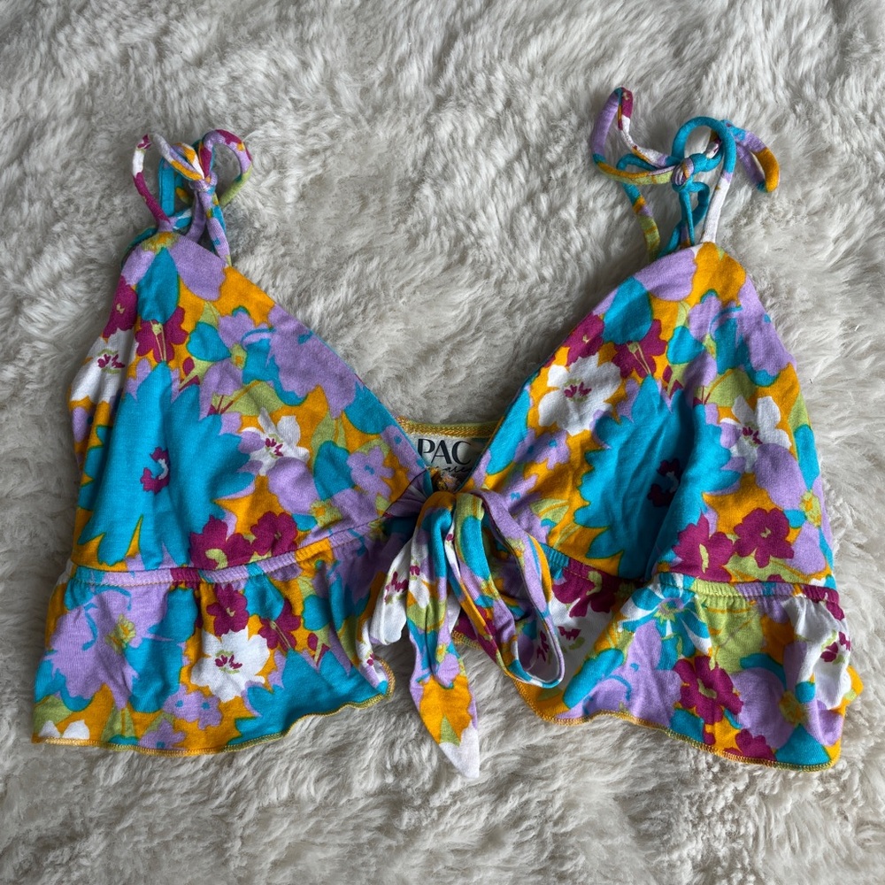 PacCares Rafting Ruffle Flutter Tank Top floral crop top size M